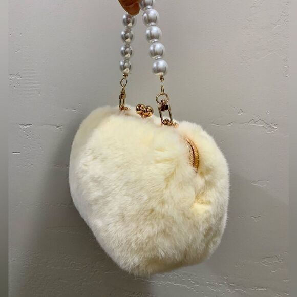 Handmade Real Rex Rabbit Fur Kisslock Top Handle bag/Crossbody & 2 Chain Styles - Picture 13 of 16